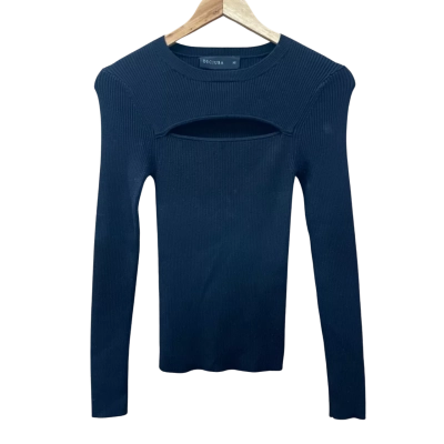 Decjuba Black Rib Key-Hole Long Sleeve Top Size XS