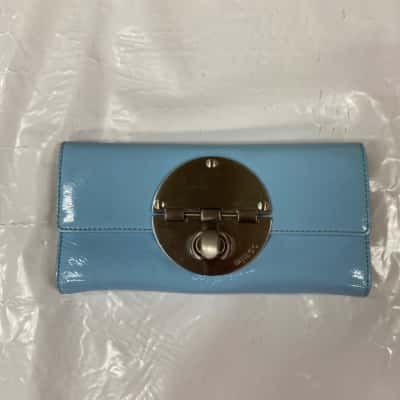Mimco Womens Fold out Leather  Purse Blue / Silver 