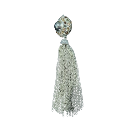 Silver Tone Tassel Pendant Brown, Pink & Green Diamontes 