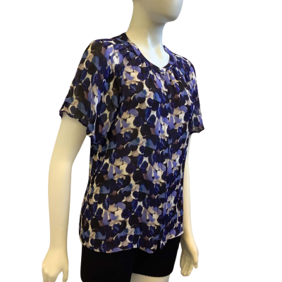 David Lawrence Womens  Size 10 Button Up Floral Top Blue Mix