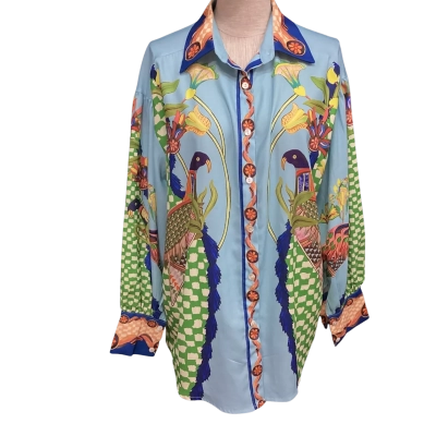  Rotimia  Size L Long Sleeve Shirt With Vibrant Birds Multicoloured 
