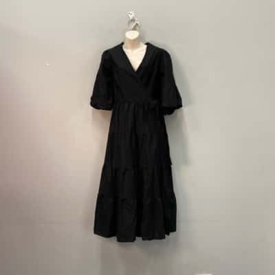 City Chic Womens  Size 14 Linen blend Maxi Dress Black  