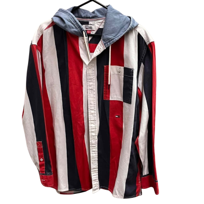 1990's TOMMY HILFIGER Size M Long Sleeve Button Through with Hood Oversized Style