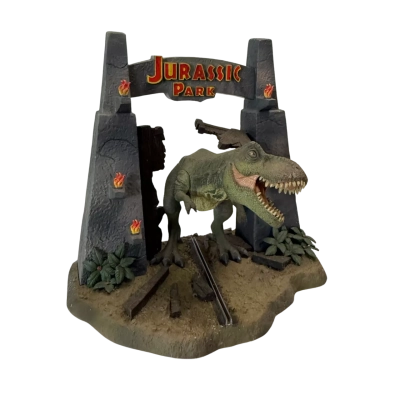 Jurassic Park Tyrannosaurus Rex breaking through the Main Gates statue