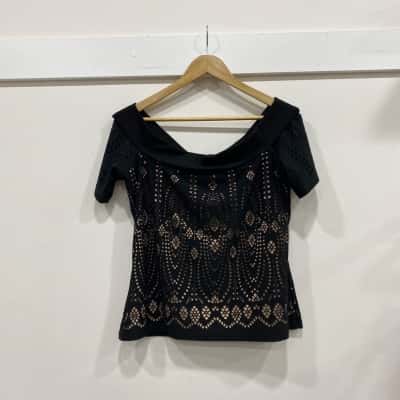 Bird Keepers Womens  Size 16 Short Sleeve Top Black  / Nude 