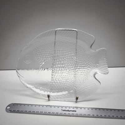 Vintage Arcoroc France Clear Glass Fish Shaped Serving Platter Dish