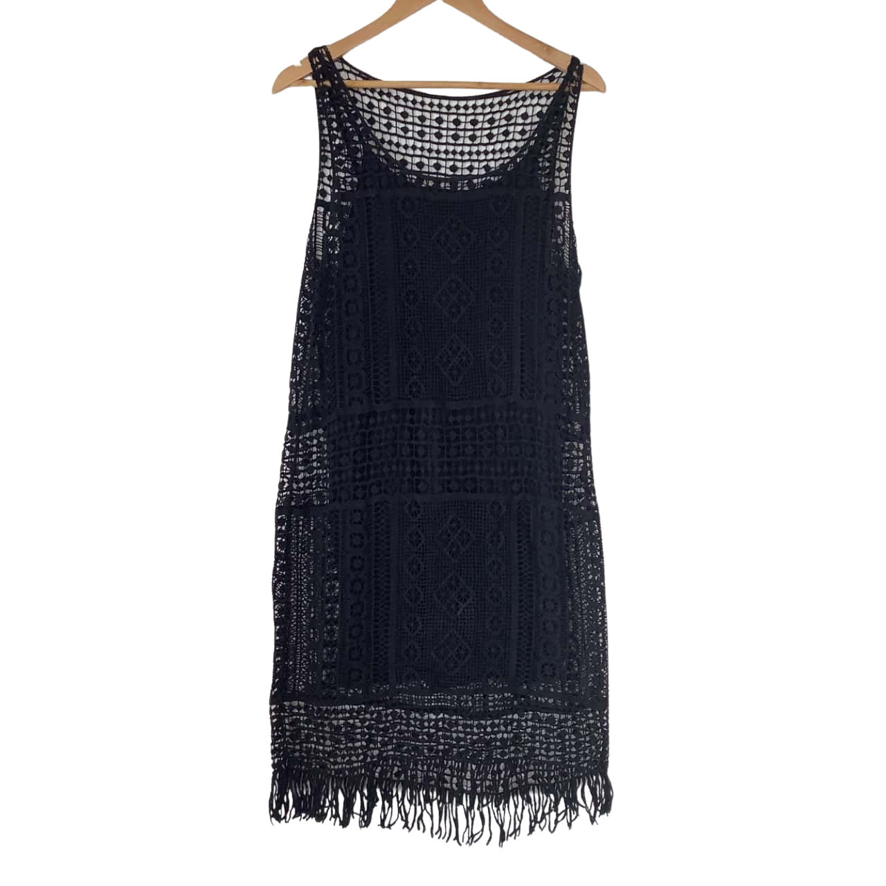Ralph Lauren. Black Crochet Fringe Dress Size M (s)