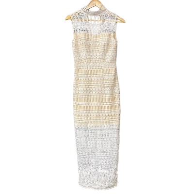 Elle Zeitoune Womens Size 8 Nude / White Lace Dress