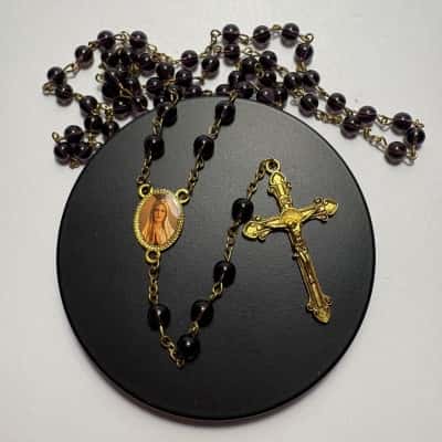 Purple Stone Rosary Beads featuring Mary