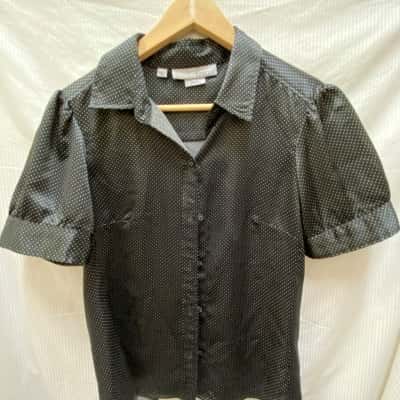 Basque Womens  Size 12 Button Up Top Black  / Polka Dot / Yellow 