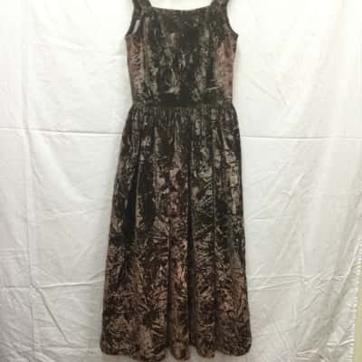 Hand Made Womens Size S Brown Crushed Velvet Vintage Dress