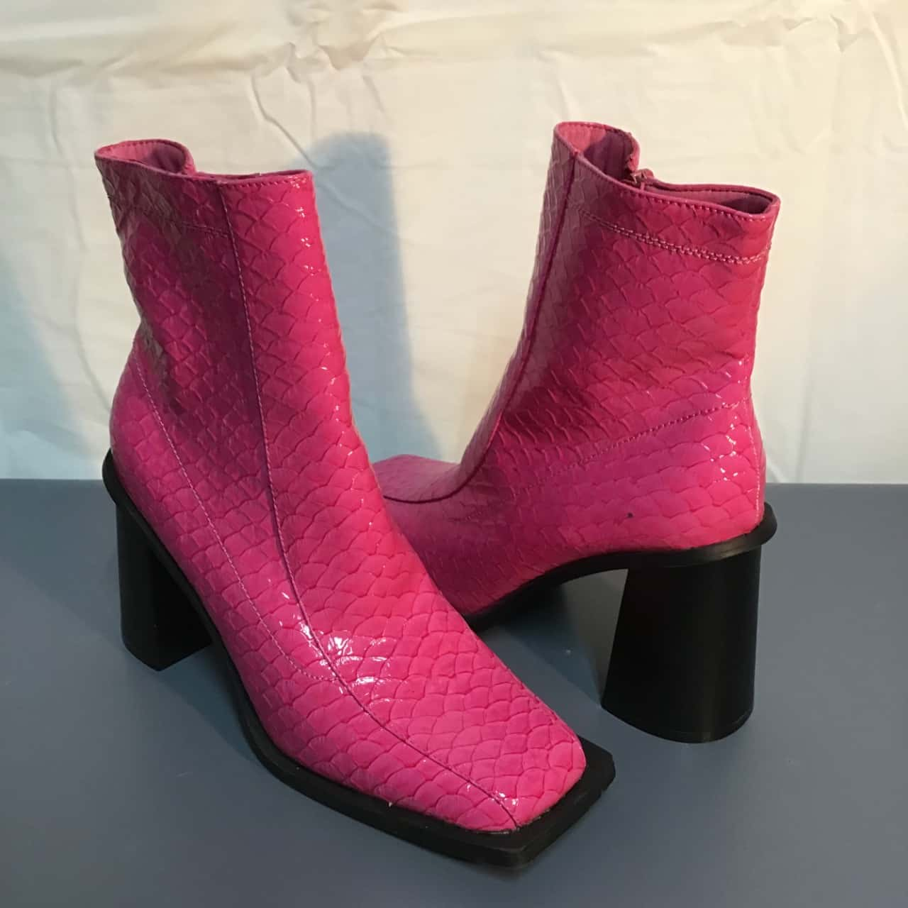 Bright pink ankle boots best sale