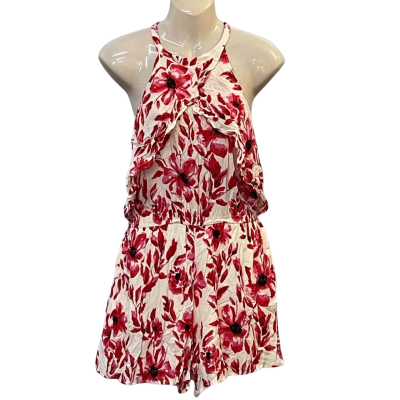 Witchery Womens Size 10 Sleeveless Playsuit Floral/Off White/Red