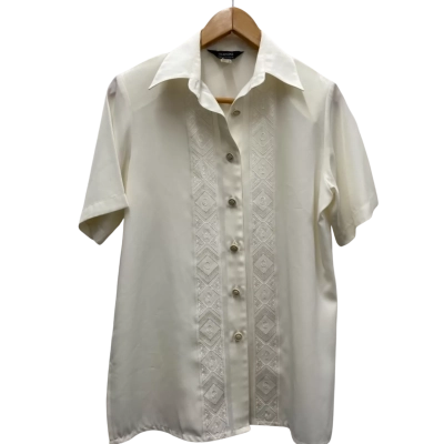  Bernini Womens  Size 10 Button Up / Short Sleeve Top Cream 