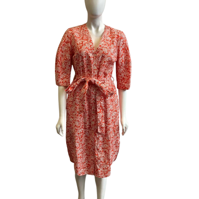 Anthea Crawford Women's Size 8 Short Sleeved Midi Dress Burnt Orange & White 