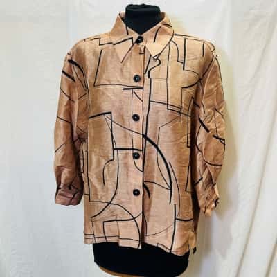 SABA Size 12 Button Up Linen Silk Top Brown 