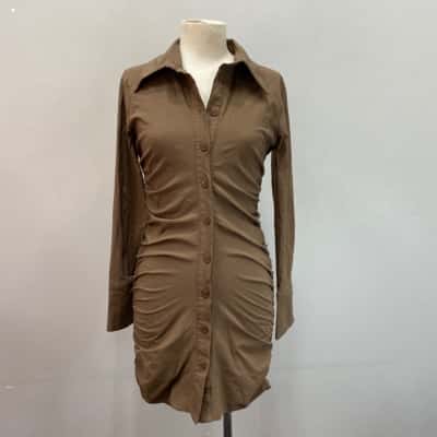 Zara Womens  Size M/L scrunch sided Mini Dress Brown 