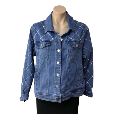 Virtuelle Womens Size 14 Pale Blue / Pearl Embellished Denim Jacket (new)