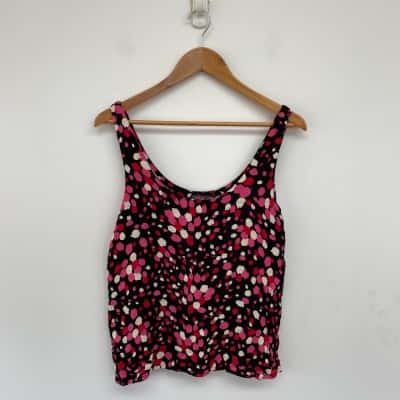 Mister Zimi Black Pink Floral Sleeveless Top Size 12 