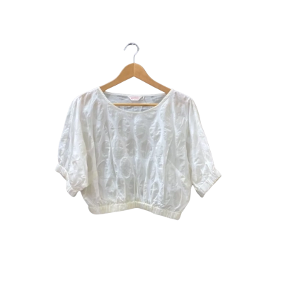 Gorman Size 8 Cropped Top Sheer White With Large Dot Pattern