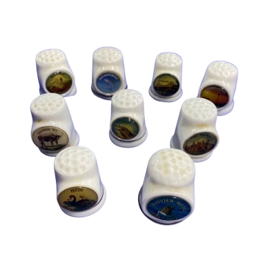 Set of 9 Australiana thimbles. ChIna