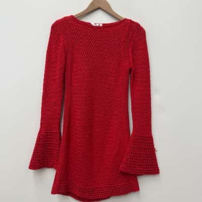 Significant Other Oakleigh Long-sleeve Crochet Mini Dress In Red - Size 6