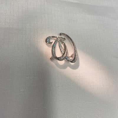  Womens W Brooch in Pale Blue and Clear Diamante