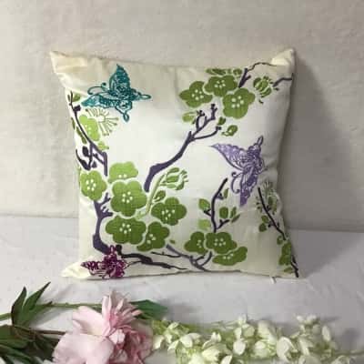 Habitat Cream Embroidered Butterfly / Flower Pattern Square Cushion 