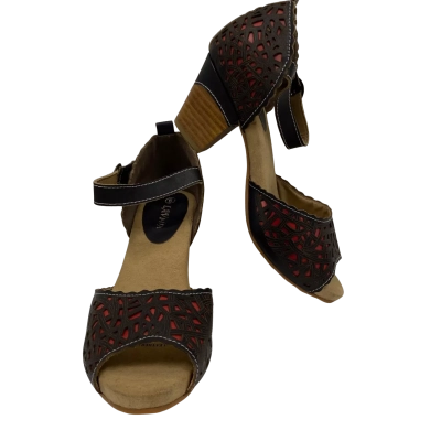 Lavida Women's Leather Block Heels Vintage Style Shoes Size 6 Brown 