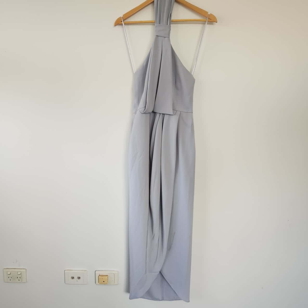 shona joy grey dress Rent Shona Joy La Lune Asymmetrical Gathered Maxi Dress