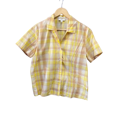 Oroton Womens  Size 8 Short Sleeve Shirt Brown / Checked / Yellow 