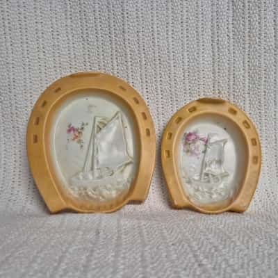 Set of 2: Vintage Porcelain Horseshoe Trinket Dish