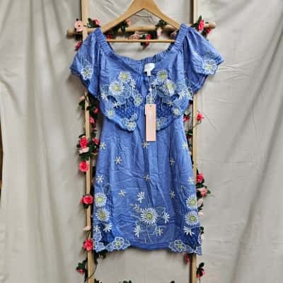 Womens alice McCall Blue Honeycomb Shoulder Dress Size 6 RRP $395.00