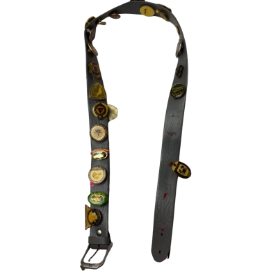 Mens Vintage Belt with Pins and Medallions Size S Grey 