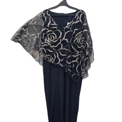 Women's Liz Jordan Glitter Print Overlay Dress Size 16 Navy/Gold/Silver 