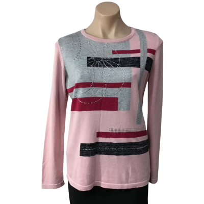 Noni B Womens Size S Pale Pink / Black / Silver Embellished Pattern Crew Neck Jumper 