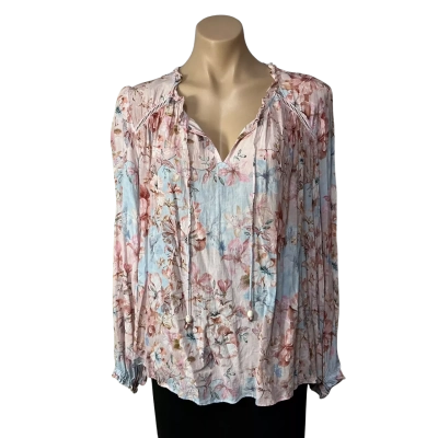 Just Jeans Womens Size 12 Pink / Blue / Beige Floral Long Sleeve Top 