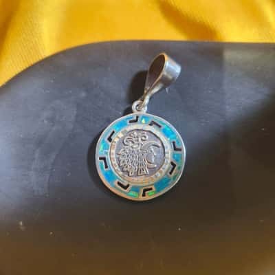 Silver 950 Stamped Aztec Pendant - EUC
