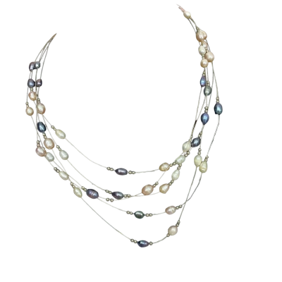  Womens multistrand 24cm drop grey and cream freshwater pearl Necklace 