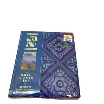 Quilt Cover Set Queen Bed Blue Frieze