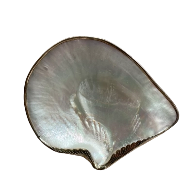 Mother of Pearl Shell Dish with Sliver Toned Border and Legs