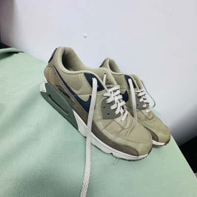 Mens Nike Air Max 90 sneakers, Light Bone/Neutral Olive/College Grey/Cave Stone colorway, Size 12