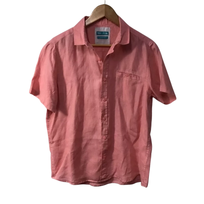 Tenth + Ocean Mens Size M Salmon Pink 100% Linen Short Sleeve Shirt 