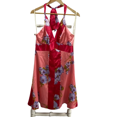 Review Womens  Size 14 Halter Neck Mini Dress Pink/Floral