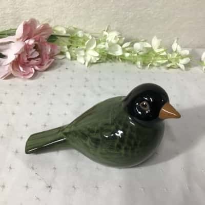 Dark Green / Black Glazed Ceramic Bird Ornament 