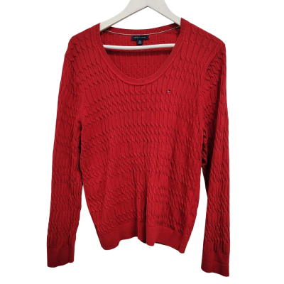 Tommy Hilfiger Red Cable Knit Crew Neck Sweater  Size XL 