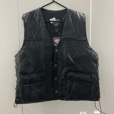  Mens  Size XL polyester lined leather Vest Black  