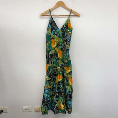 Desire Black Blue Green Pattern Sleeveless Midi Dress Size M / S 