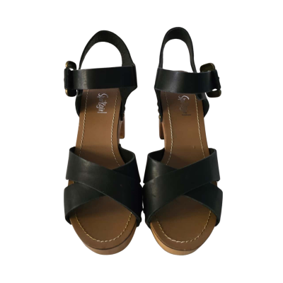 Sportsgirl Womens  Size 6 Black  Leather and Wood Shoes in Original Box RRP: $99.95