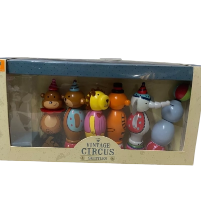 Vintage Circus Skittles Wooden Animals 